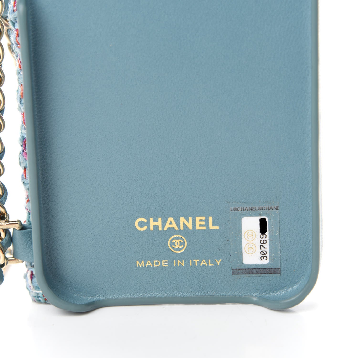 Chanel Tweed Quilted iPhone XII Pro Max Case With Chain Turquoise Purple White Red 9 of 11