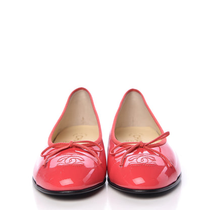 Chanel Patent Calfskin CC Cap Toe Ballerina Flats 37.5 Coral 2 of 11