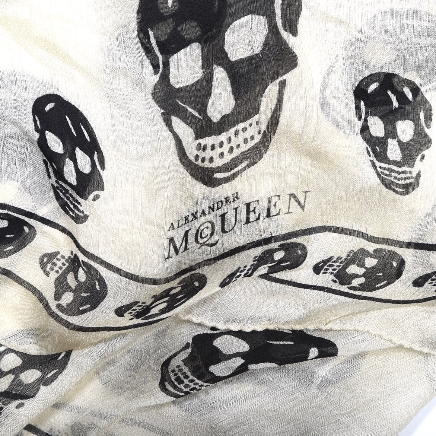 Silk Chiffon Skull Scarf Ivory Black