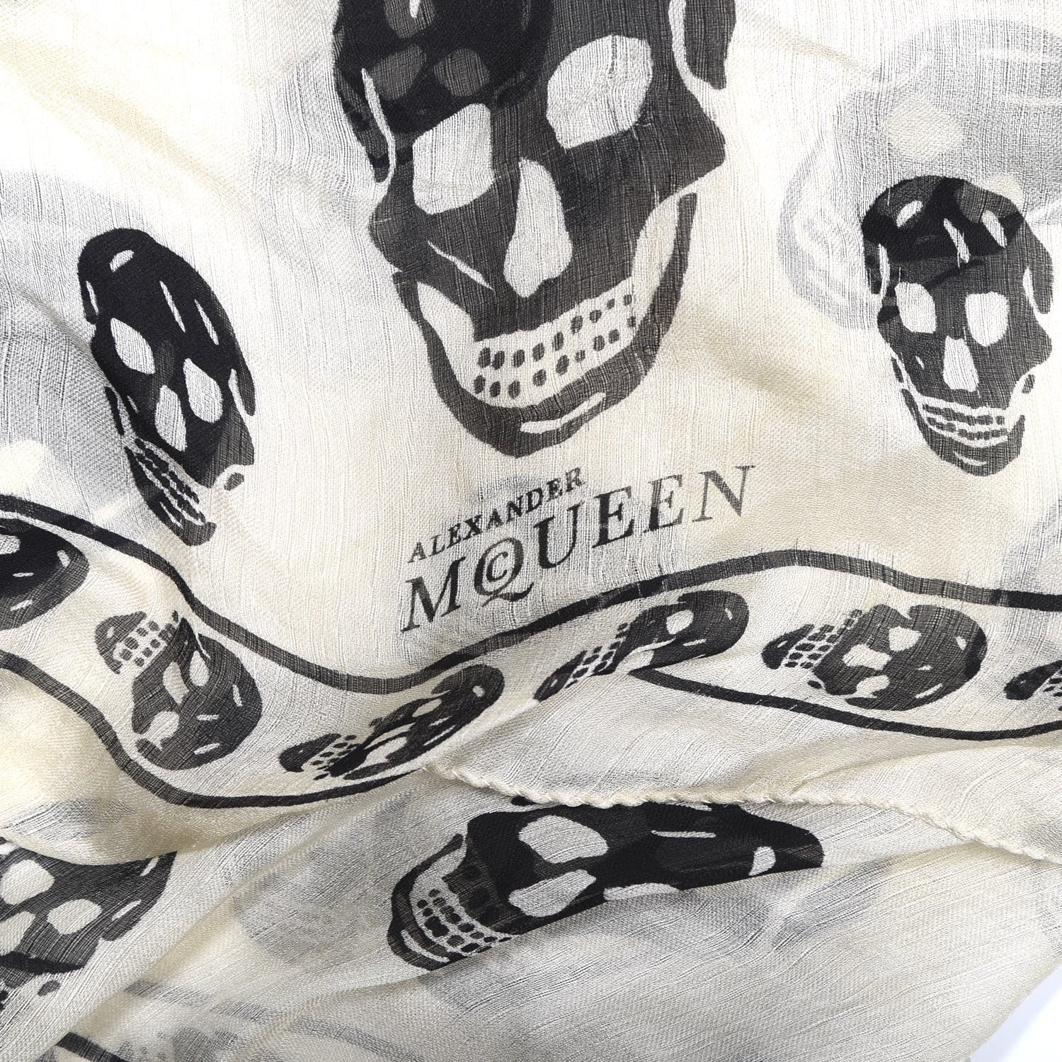 Alexander McQueen Silk Chiffon Skull Scarf Ivory Black 2 of 4