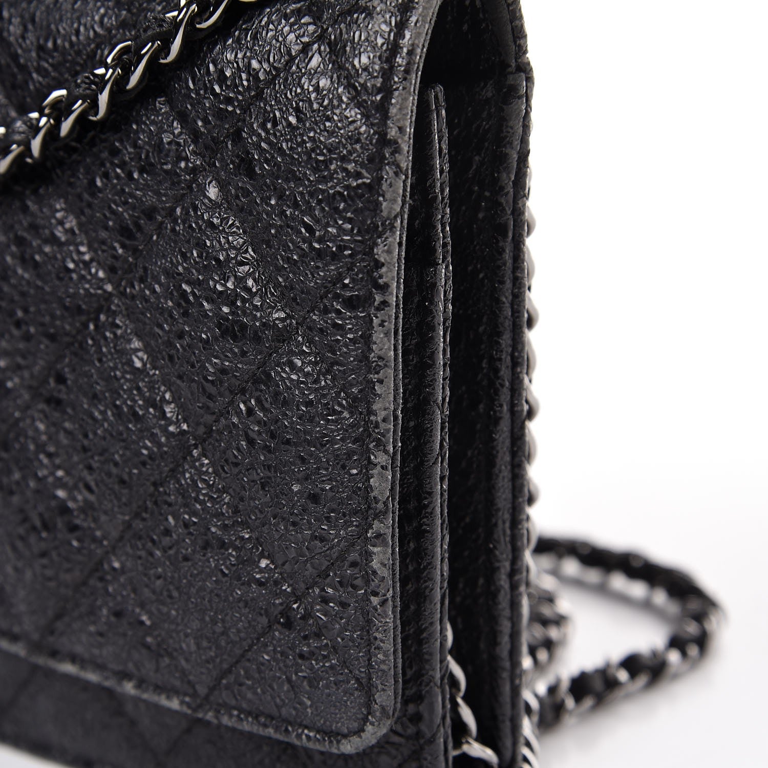 Chanel Crackled Calfskin Wallet On Chain WOC Black 10 of 10