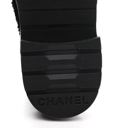 Chanel Tweed Lambskin Quilted Lace Up Combat Boots 37.5 Black 7 of 9