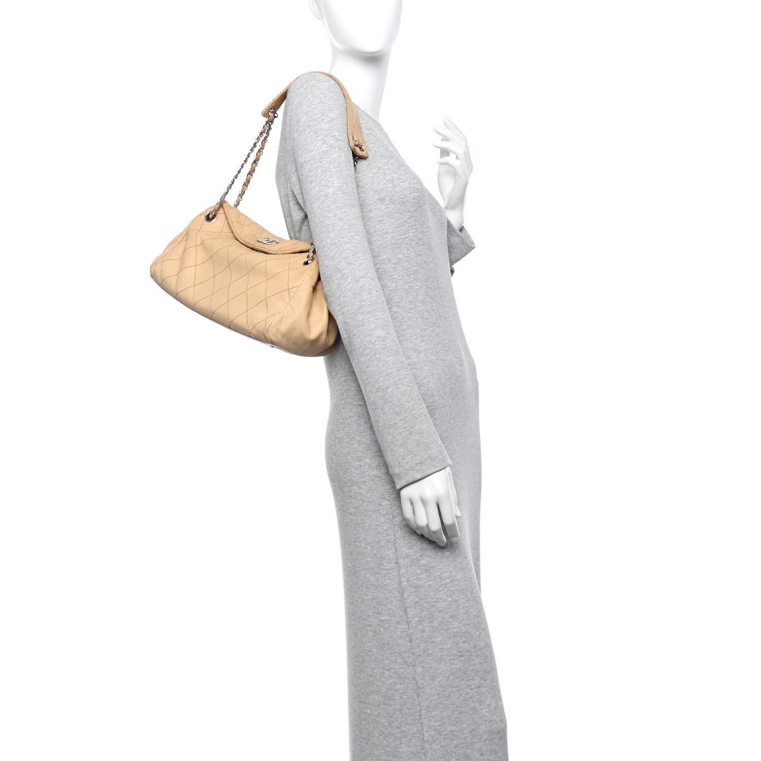 Chanel Lambskin Stitched Accordion Tote Beige 2 of 17