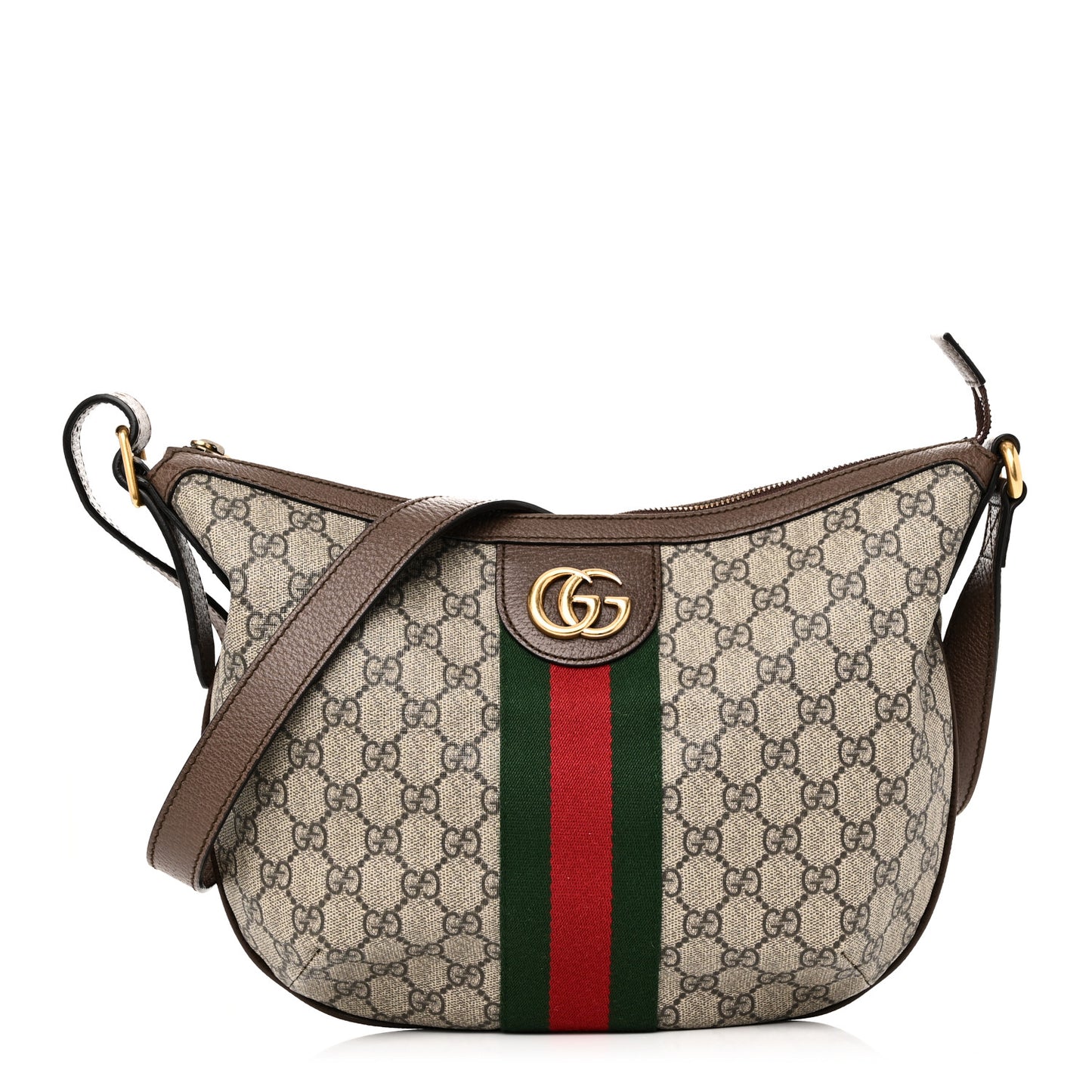 GG Supreme Monogram Web Small Ophidia Half Moon Hobo Brown
