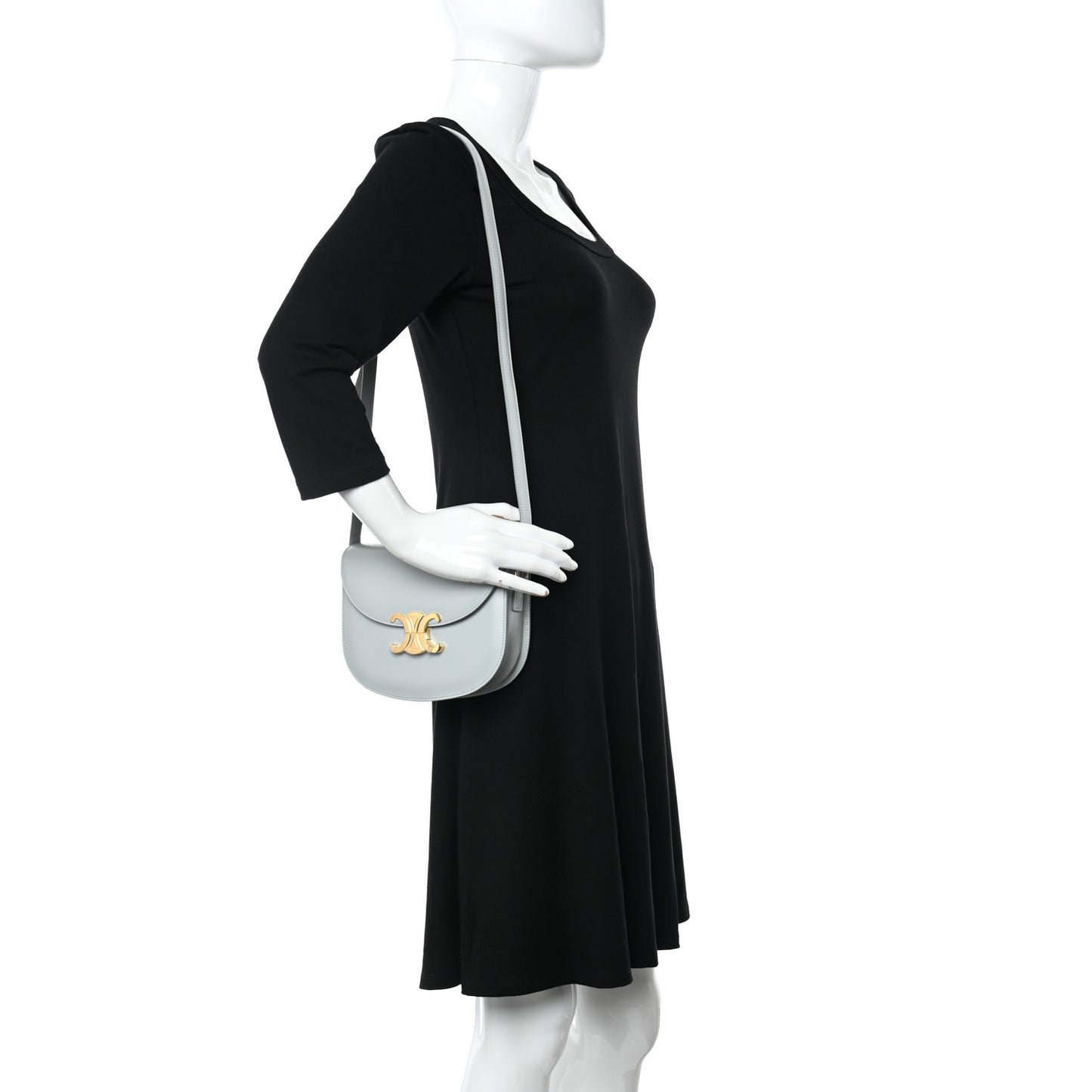 Shiny Calfskin Besace Clea Triomphe Blue Gray