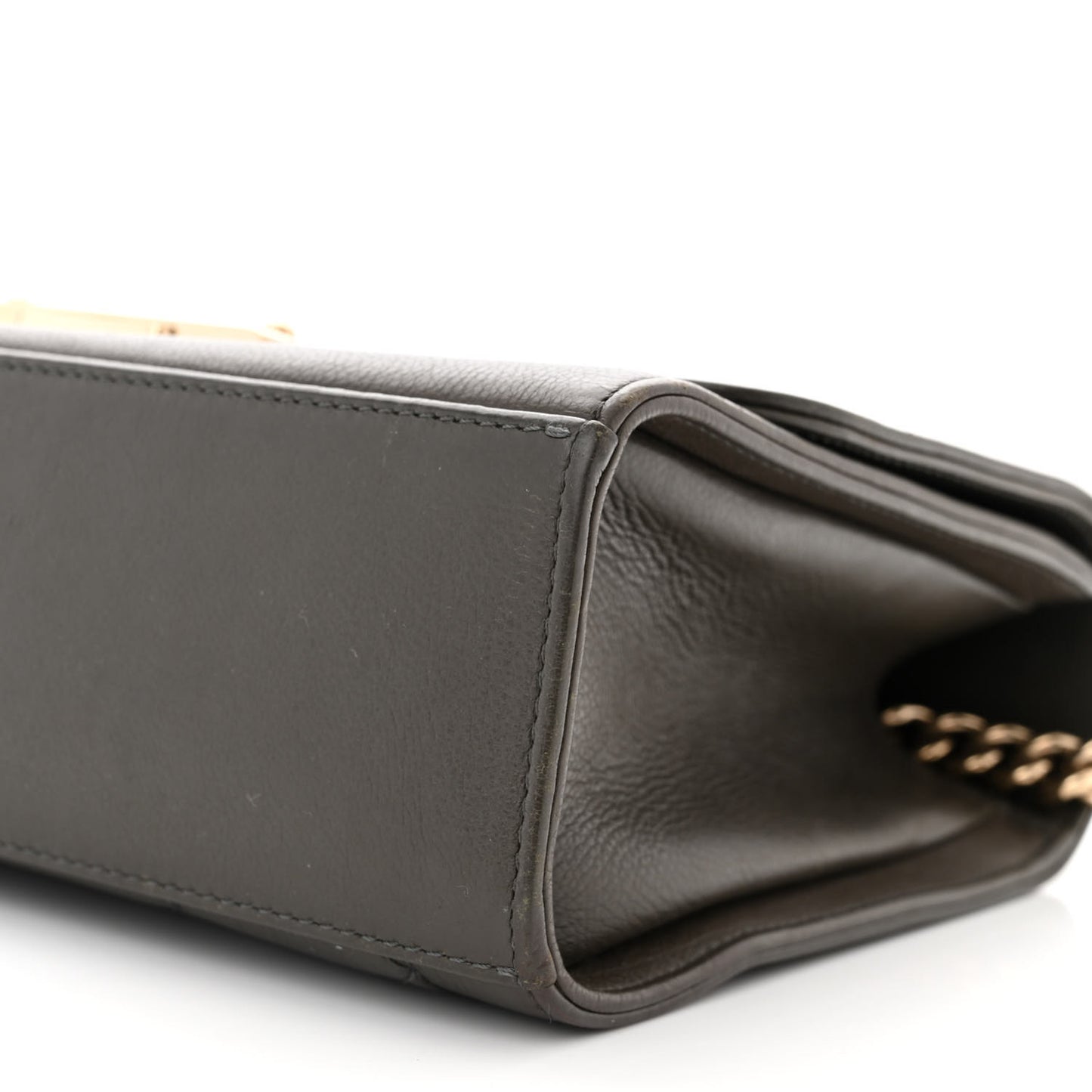 Grained Calfskin Quilted Medium Label Click Flap Bag Khaki