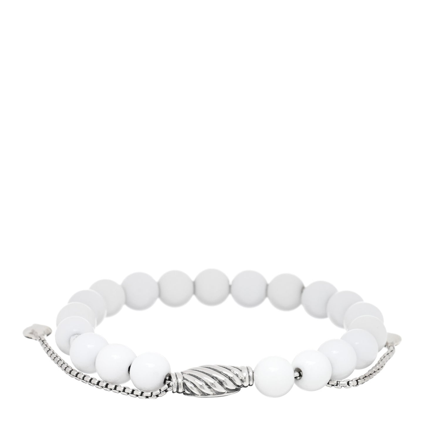 Sterling Silver White Agate 8mm Spiritual Beads Adjustable Bracelet