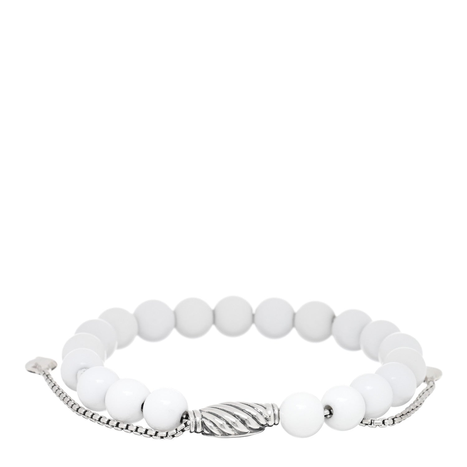 David Yurman Sterling Silver White Agate 8mm Spiritual Beads Adjustable Bracelet 2 of 3