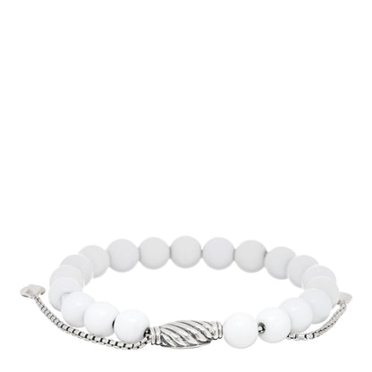 David Yurman Sterling Silver White Agate 8mm Spiritual Beads Adjustable Bracelet 2 of 3