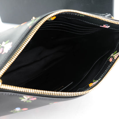 Saint Laurent Calfskin Prairie Flower Printed Monogram Pouch Black Multicolor 5 of 7