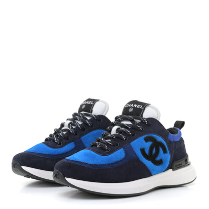 Chanel Suede Calfskin CC Sneakers 37 Blue Navy Dark Navy 2 of 12