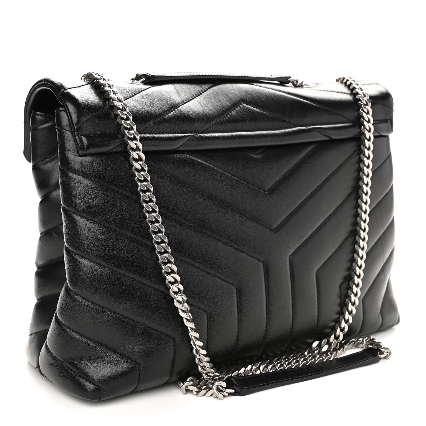Calfskin Y Quilted Monogram Medium Loulou Chain Satchel Black