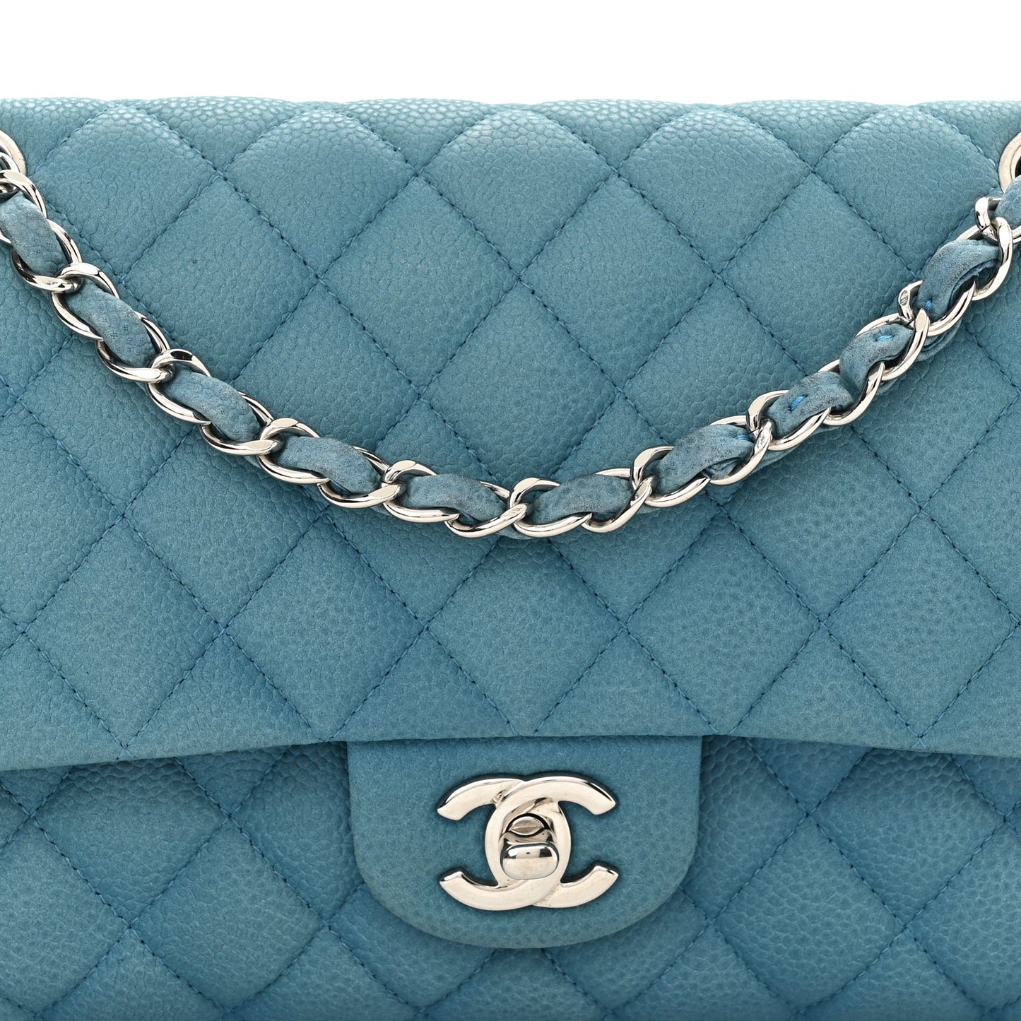 Iridescent Caviar Quilted Medium Double Flap Blue