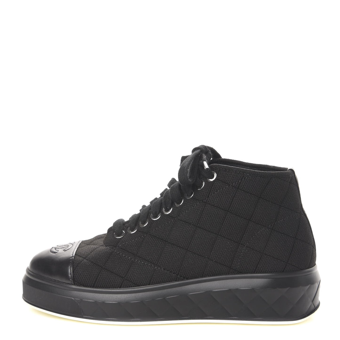 Fabric Quilted Lambskin Cap Toe Lace Up Sneakers 36 Black