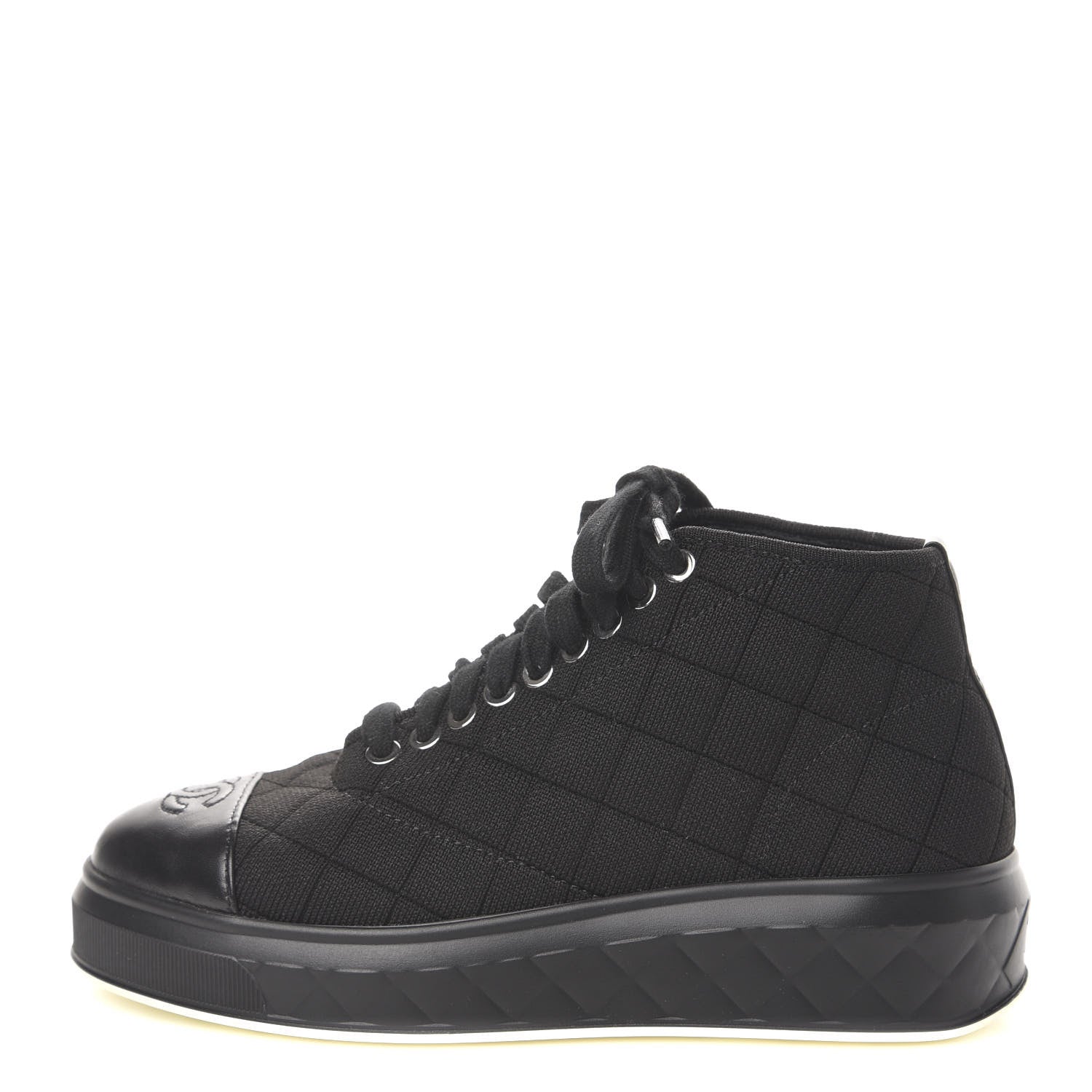 Chanel Fabric Quilted Lambskin Cap Toe Lace Up Sneakers 36 Black 1 of 11