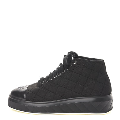 Chanel Fabric Quilted Lambskin Cap Toe Lace Up Sneakers 36 Black 1 of 11