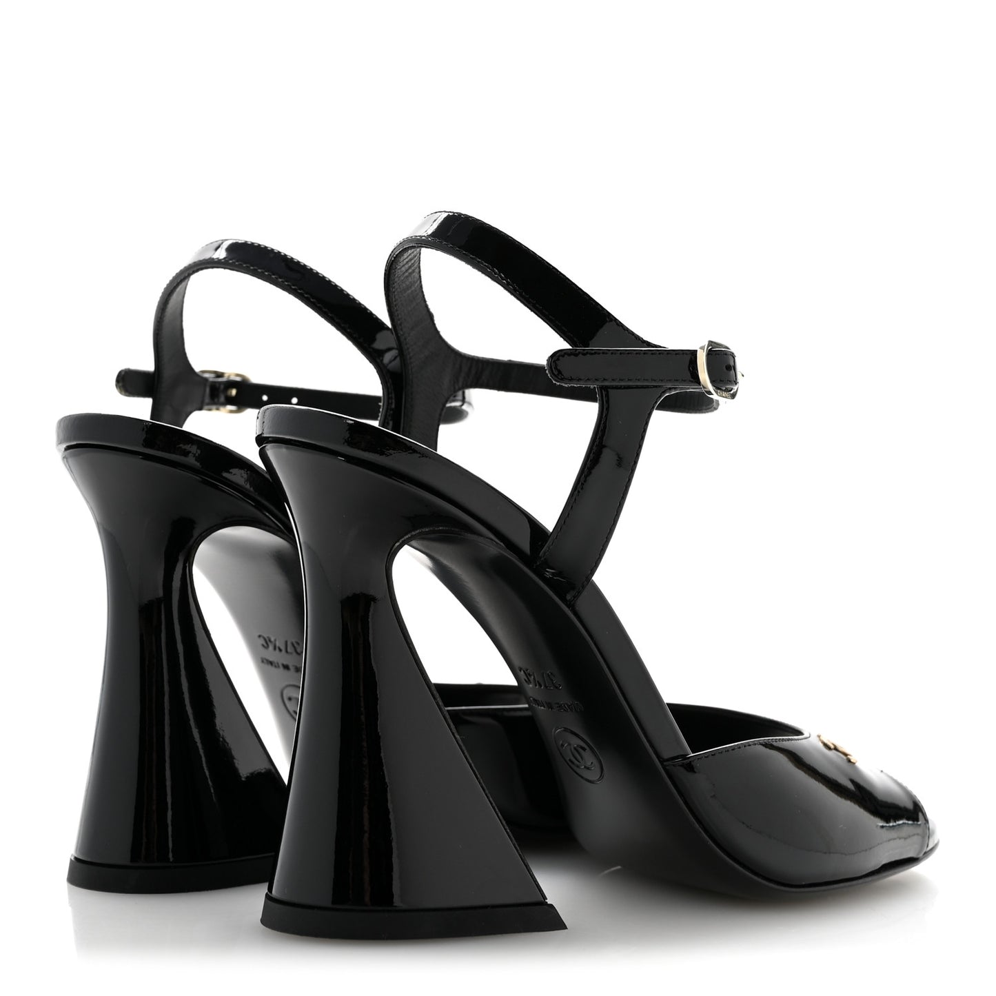 Patent Calfskin CC Clover Sandals 37.5 Black