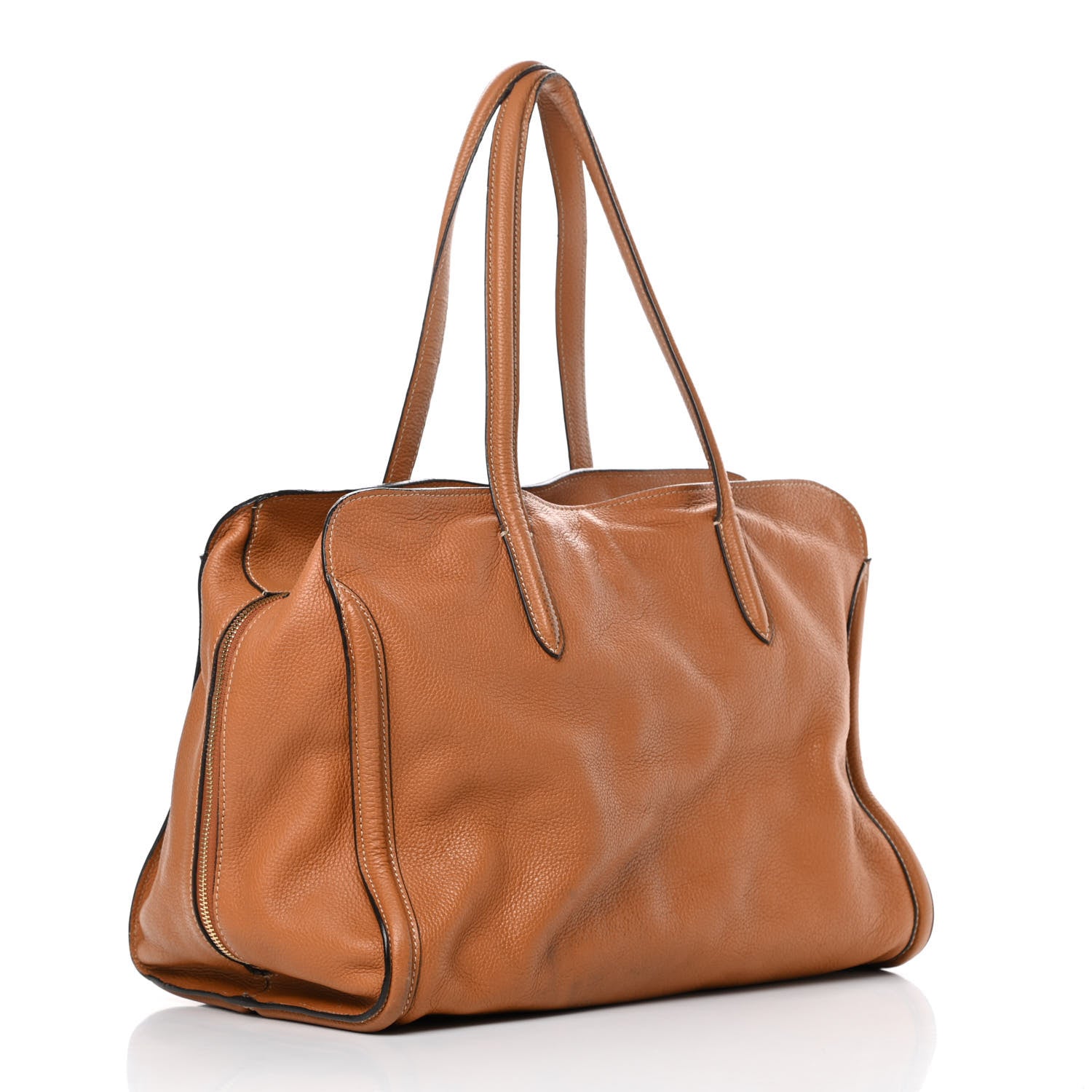 Alexander McQueen Pebbled Calfskin Large Skull Padlock Zip Around Tote Camel 3 of 17