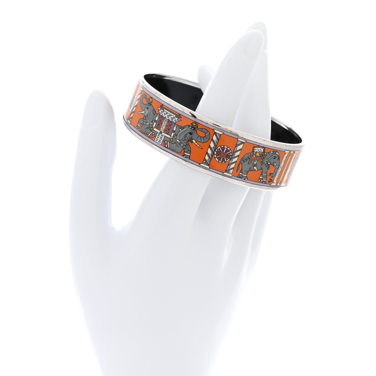 Hermes Enamel Printed Torana Elephants Wide Bracelet 70 Orange 2 of 7
