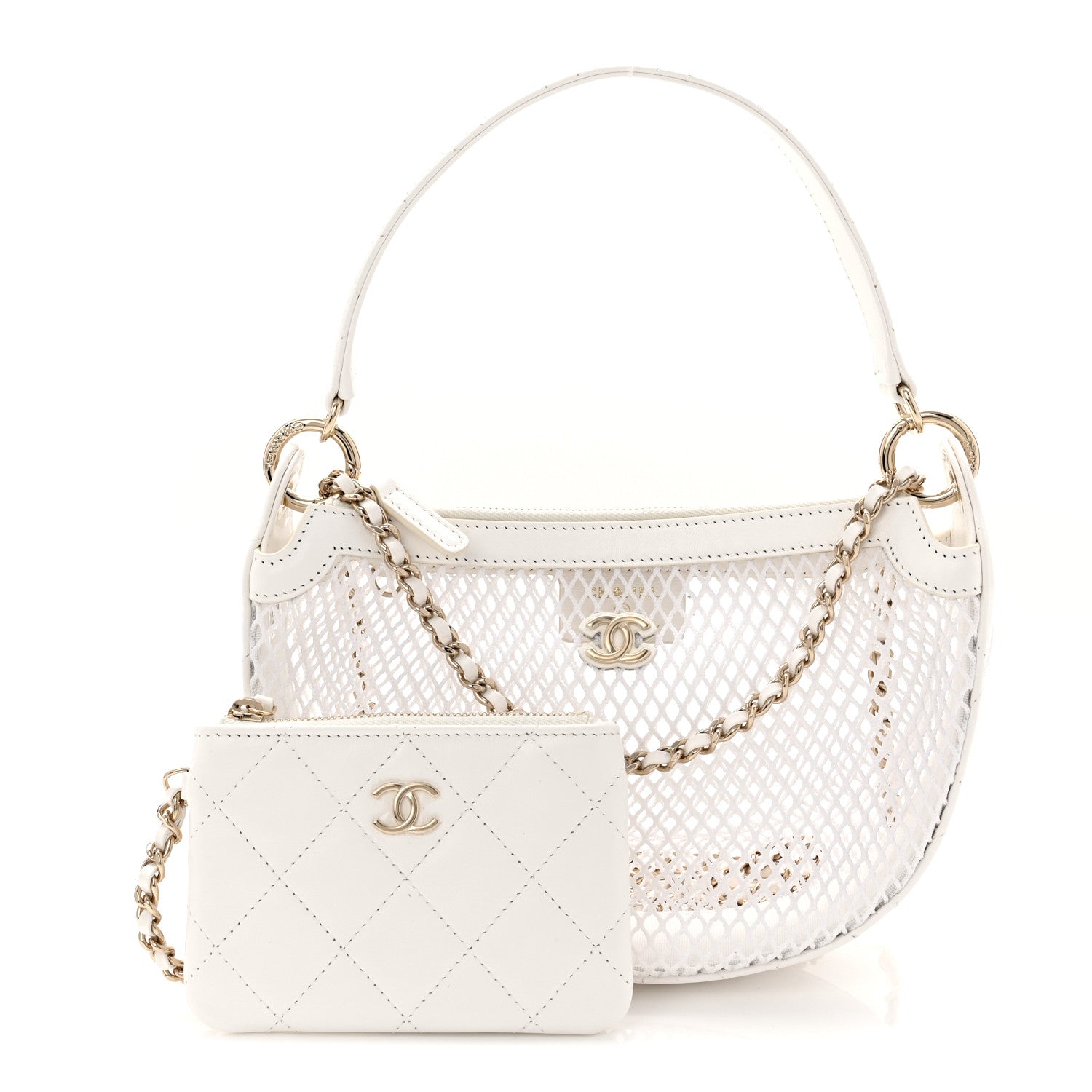 Chanel Mesh Shiny Lambskin Chain Hobo White 3 of 11