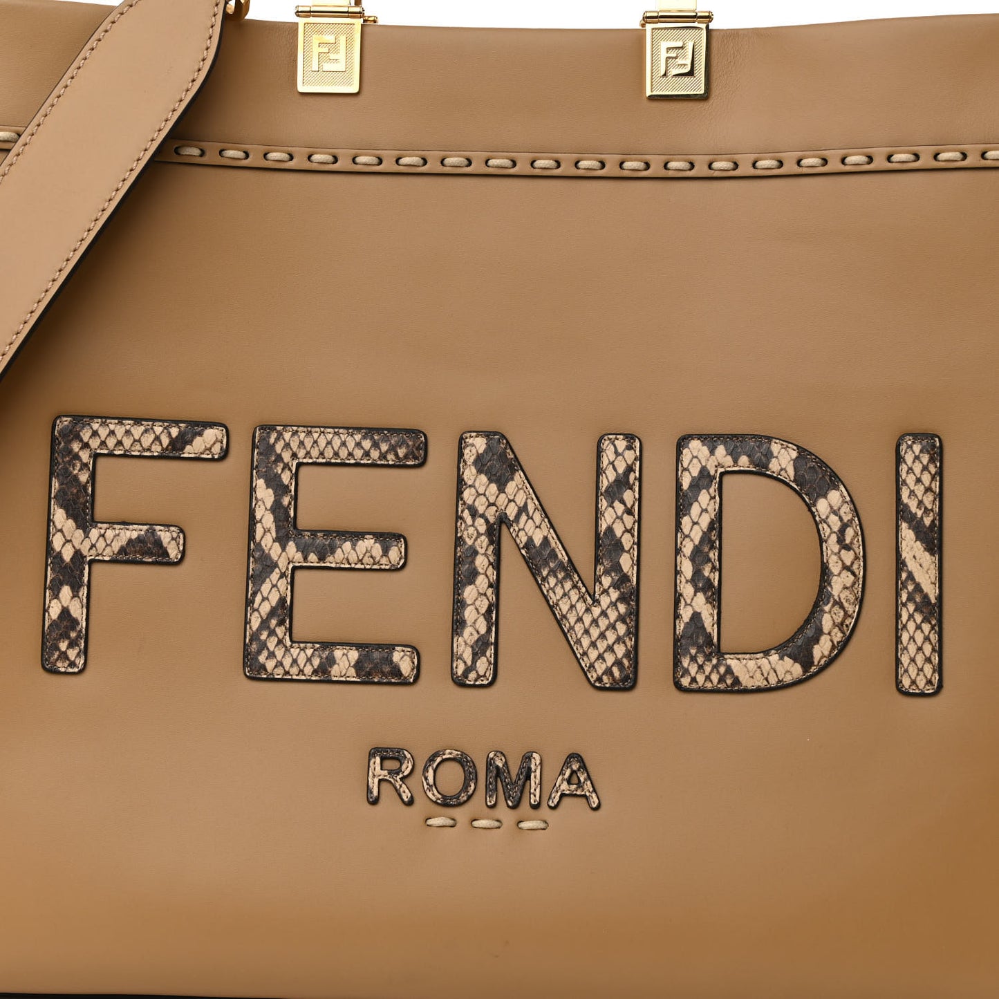 Vitello King Plexiglass Elaphe Python Print Medium Fendi Sunshine Shopper Tote Miele Scuro Makeup