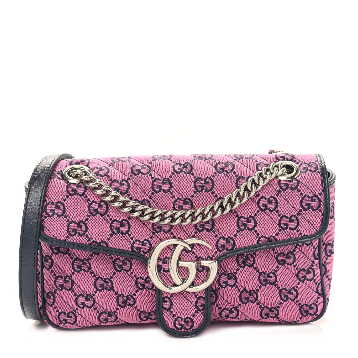 Gucci Monogram Multicolor Matelasse Diagonal Small GG Marmont Shoulder Bag Pink Blue 1 of 9