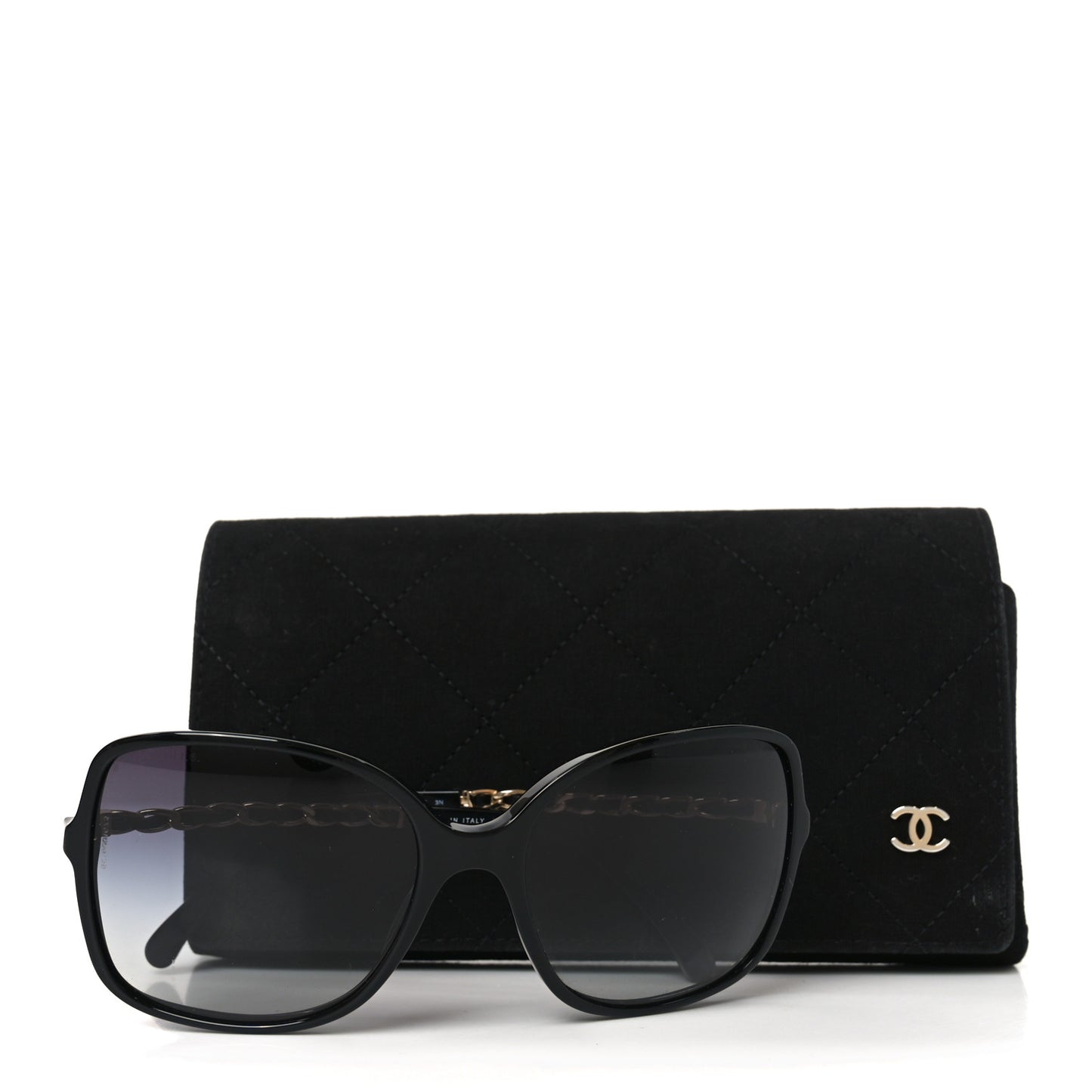 Lambskin Square Chain Sunglasses 5210-Q Black