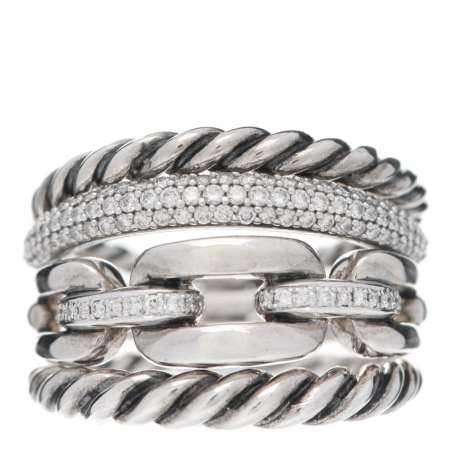 David Yurman Sterling Silver Diamond Wellesley Four-Row Ring 57 8 1 of 5