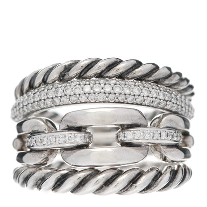 David Yurman Sterling Silver Diamond Wellesley Four-Row Ring 57 8 1 of 5
