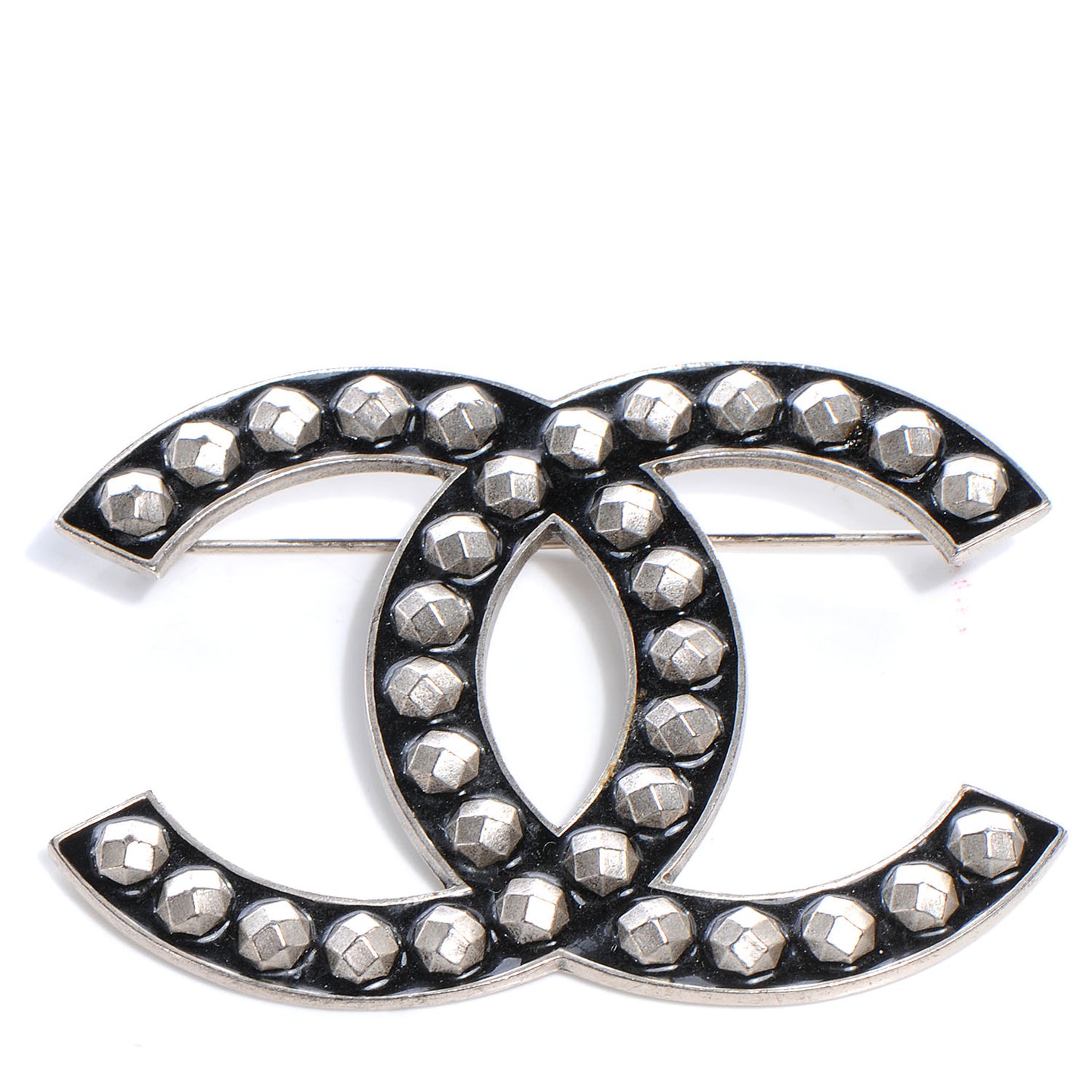 Studded Resin Large CC Pin Brooch Black