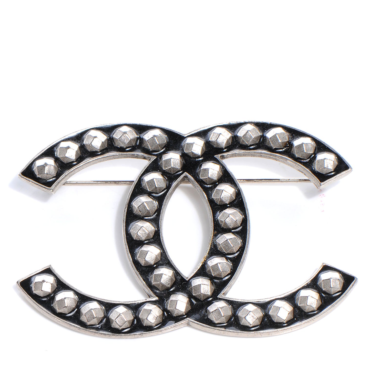 Chanel Studded Resin Large CC Pin Brooch Black 1 of 5