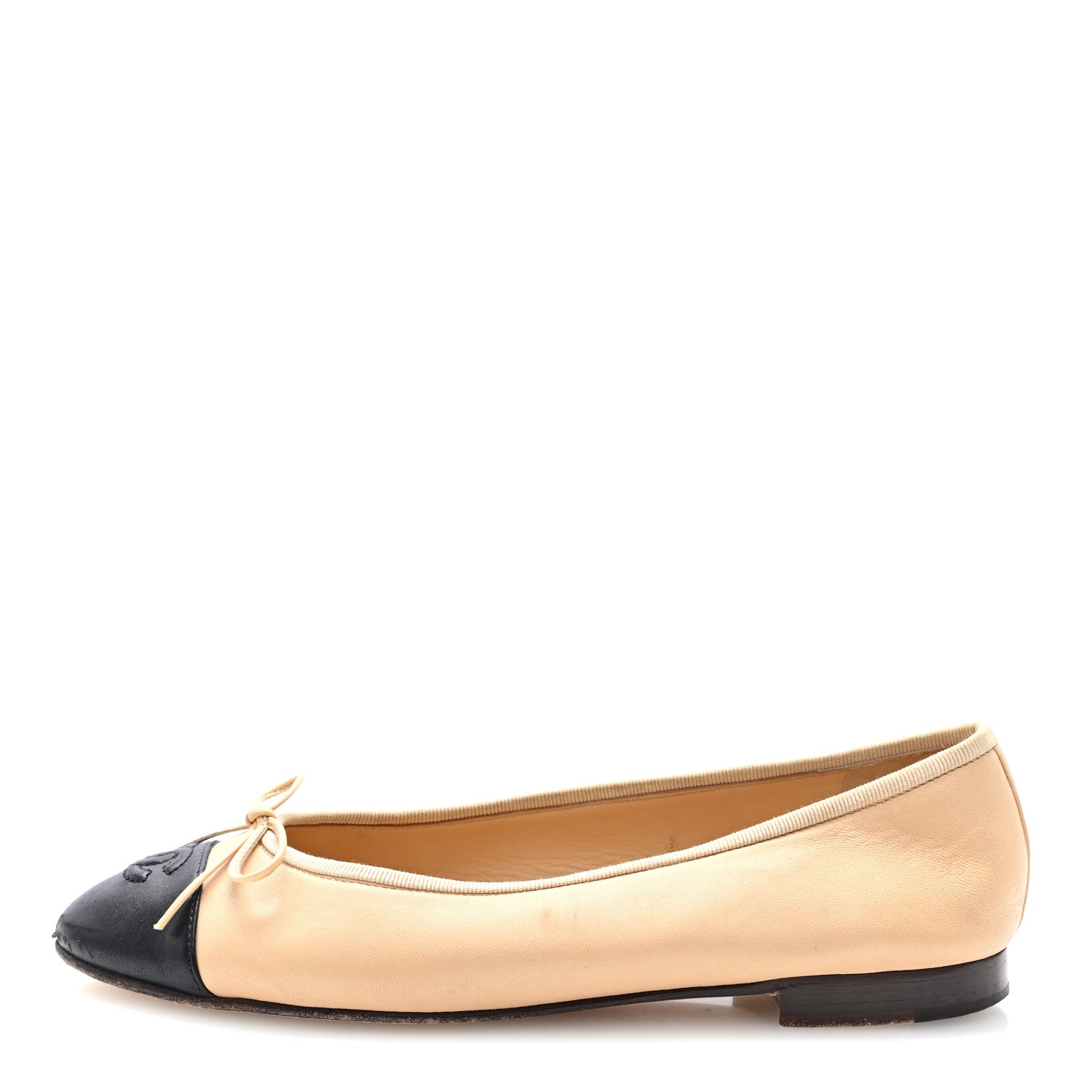 Chanel Lambskin Cap Toe CC Ballerina Flats 40 Beige Black 1 of 9