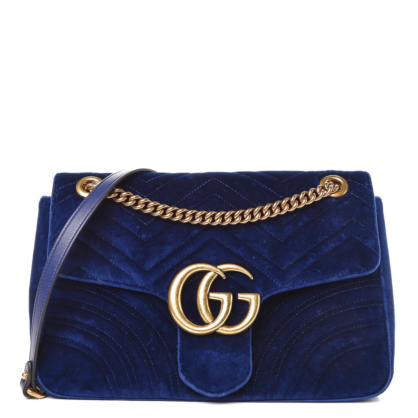 Velvet Matelasse Medium GG Marmont Shoulder Bag Cobalt Blue
