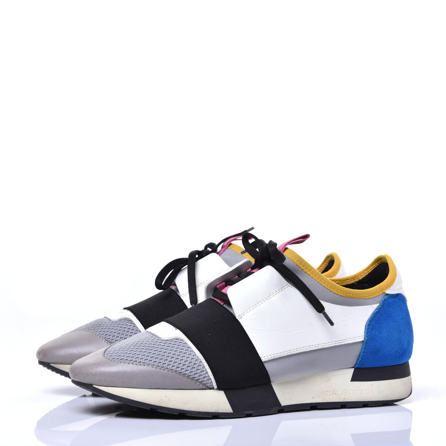 Balenciaga Mesh Calfskin Neoprene Suede Womens Race Runner Sneakers 40 Gris Blue White 3 of 15
