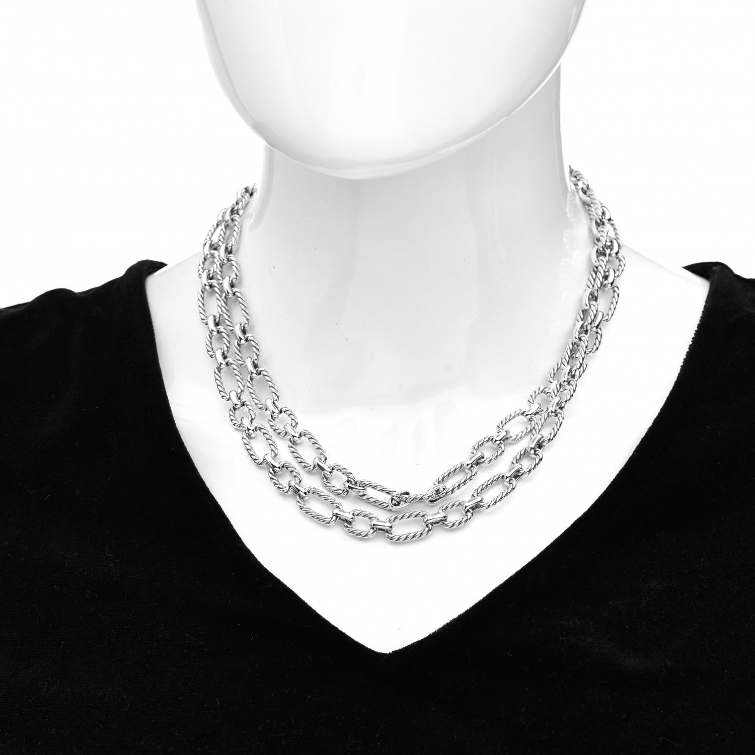 David Yurman Sterling Silver Blue Sapphire 9.5mm Cushion Link Chain Necklace 2 of 4