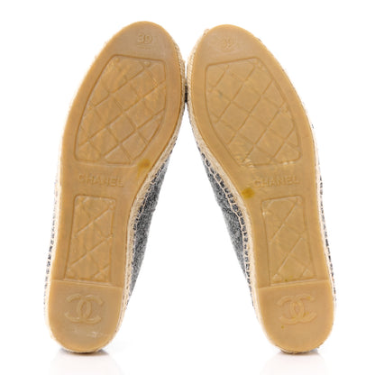 Chanel Tweed Velvet CC Espadrilles 39 Grey Black 5 of 11