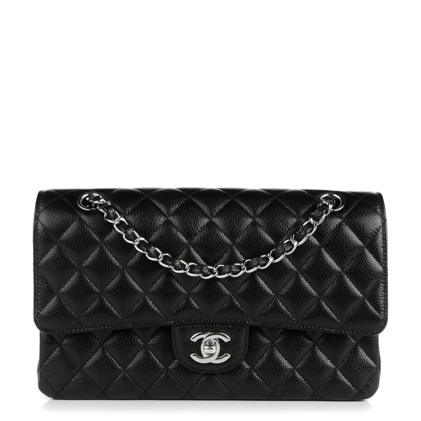 Caviar Quilted Medium Double Flap Black