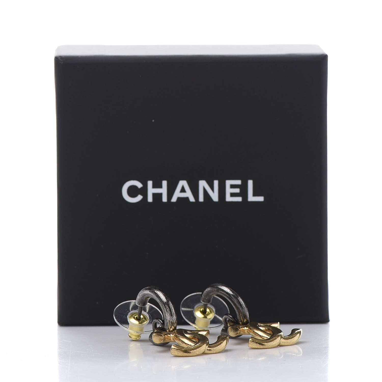 Chanel Metal Drop CC Earrings Ruthenium Gold 5 of 5