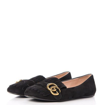 Gucci Kid Scamosciato GG Marmont Fringe Flats 36.5 Black 3 of 8