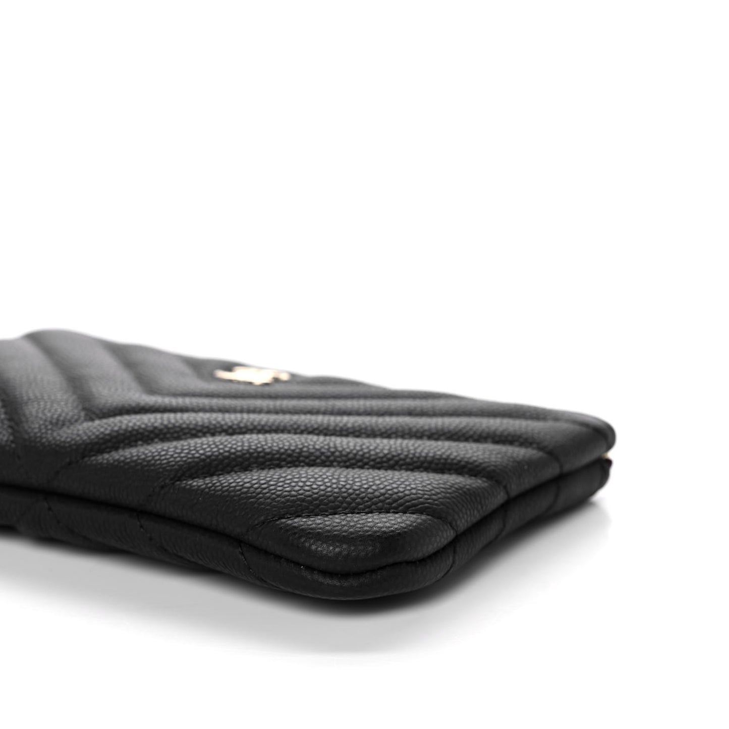 Caviar Chevron Quilted Small Cosmetic Case Black