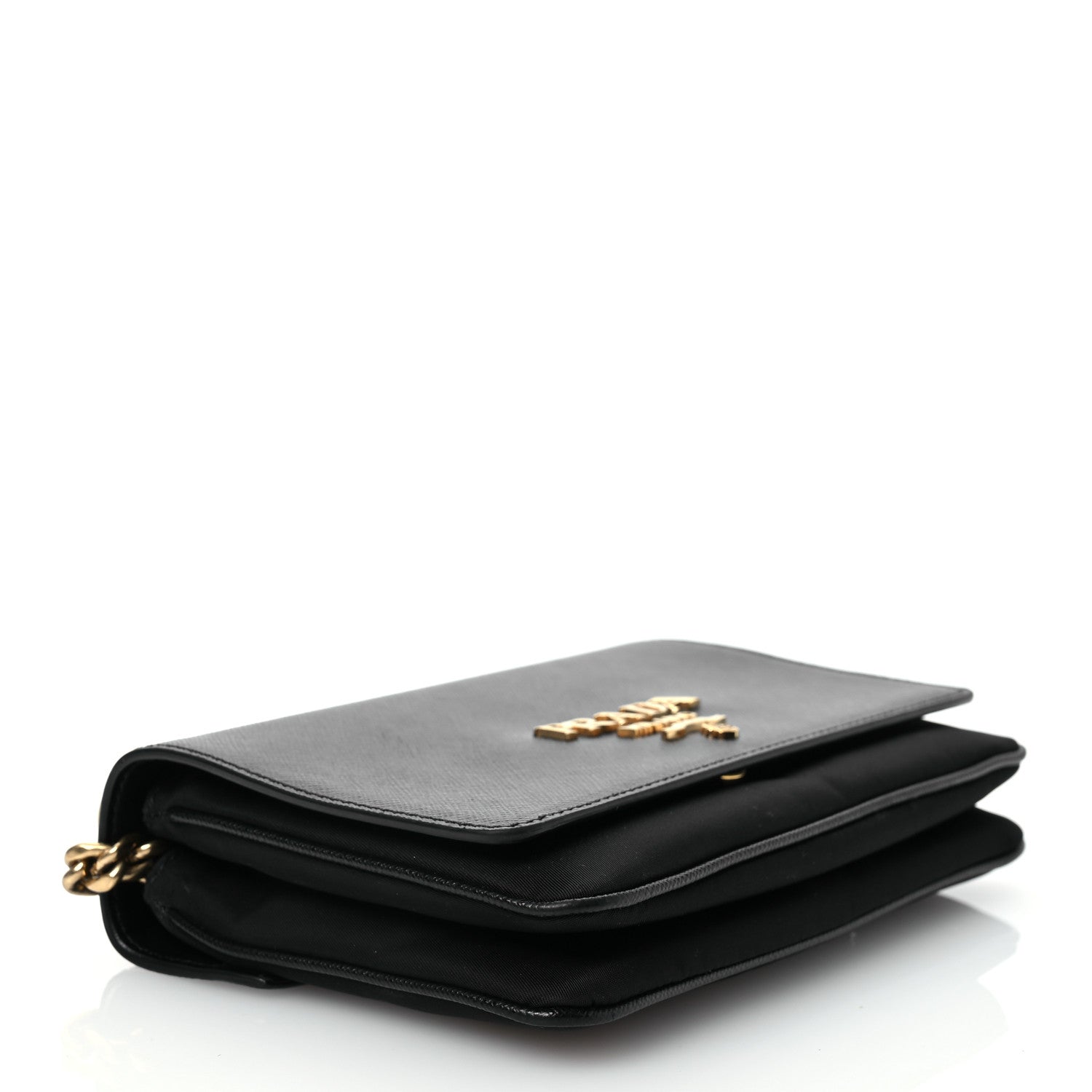 Prada Saffiano Tessuto Nylon Chain Shoulder Bag Black 4 of 16
