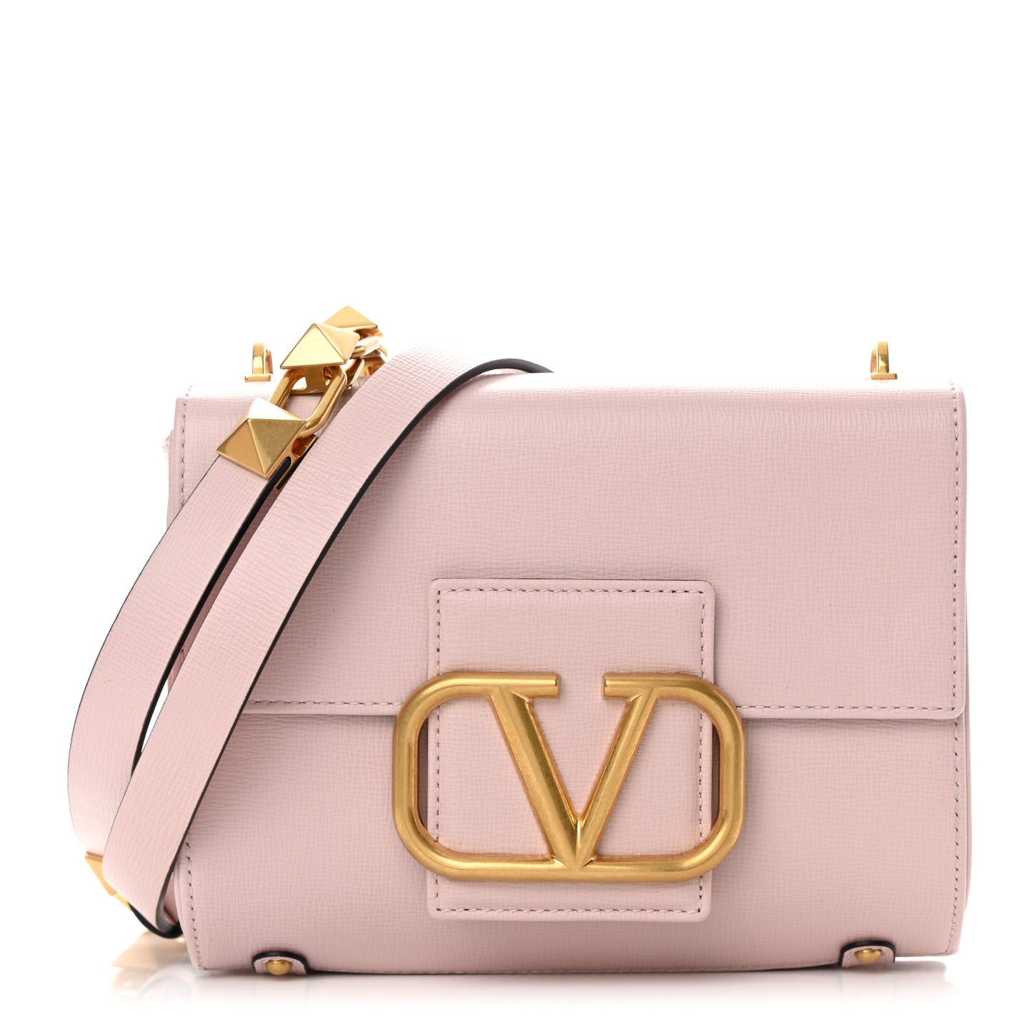 Textured Calfskin Stud Sign Shoulder Bag Rose Quartz