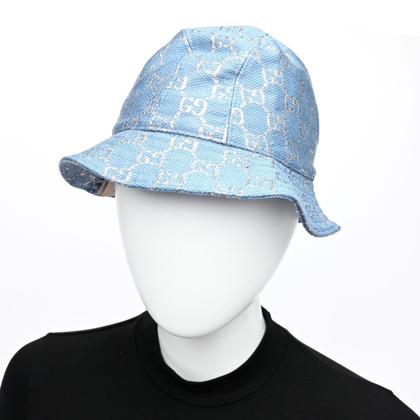 Canvas Lame GG Monogram Bucket Hat M Light Blue Silver