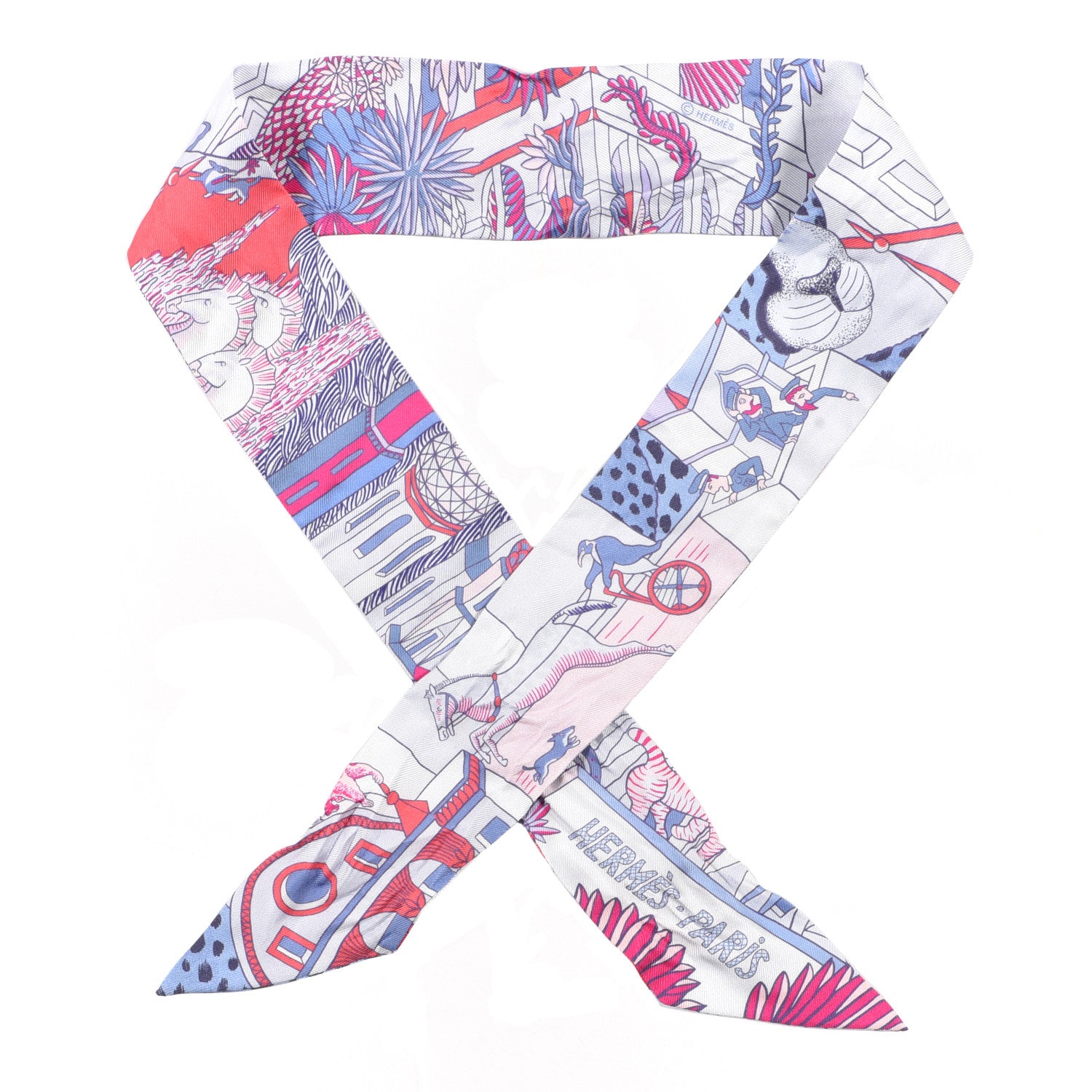 Hermes Silk Animapolis Plumetis Twilly Ciel Rose Vif Bleu 1 of 3