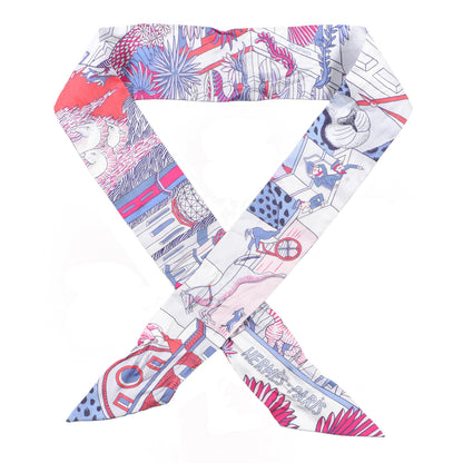 Hermes Silk Animapolis Plumetis Twilly Ciel Rose Vif Bleu 1 of 3