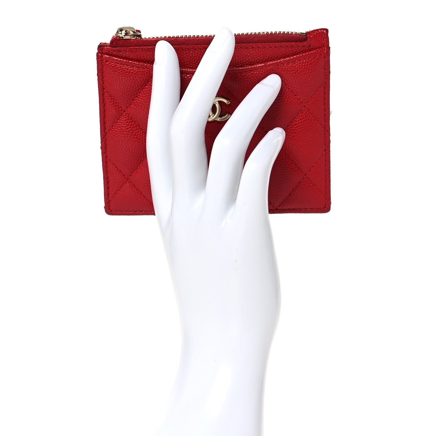 Chanel Caviar Quilted CC Zip Card Holder Red 2 of 8