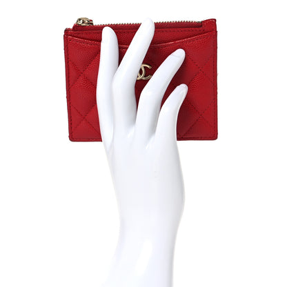 Chanel Caviar Quilted CC Zip Card Holder Red 2 of 8