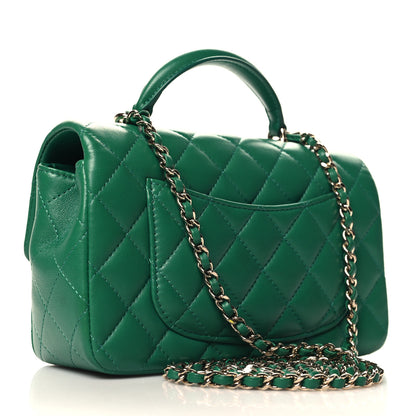 Chanel Lambskin Quilted Mini Top Handle Rectangular Flap Green 3 of 10