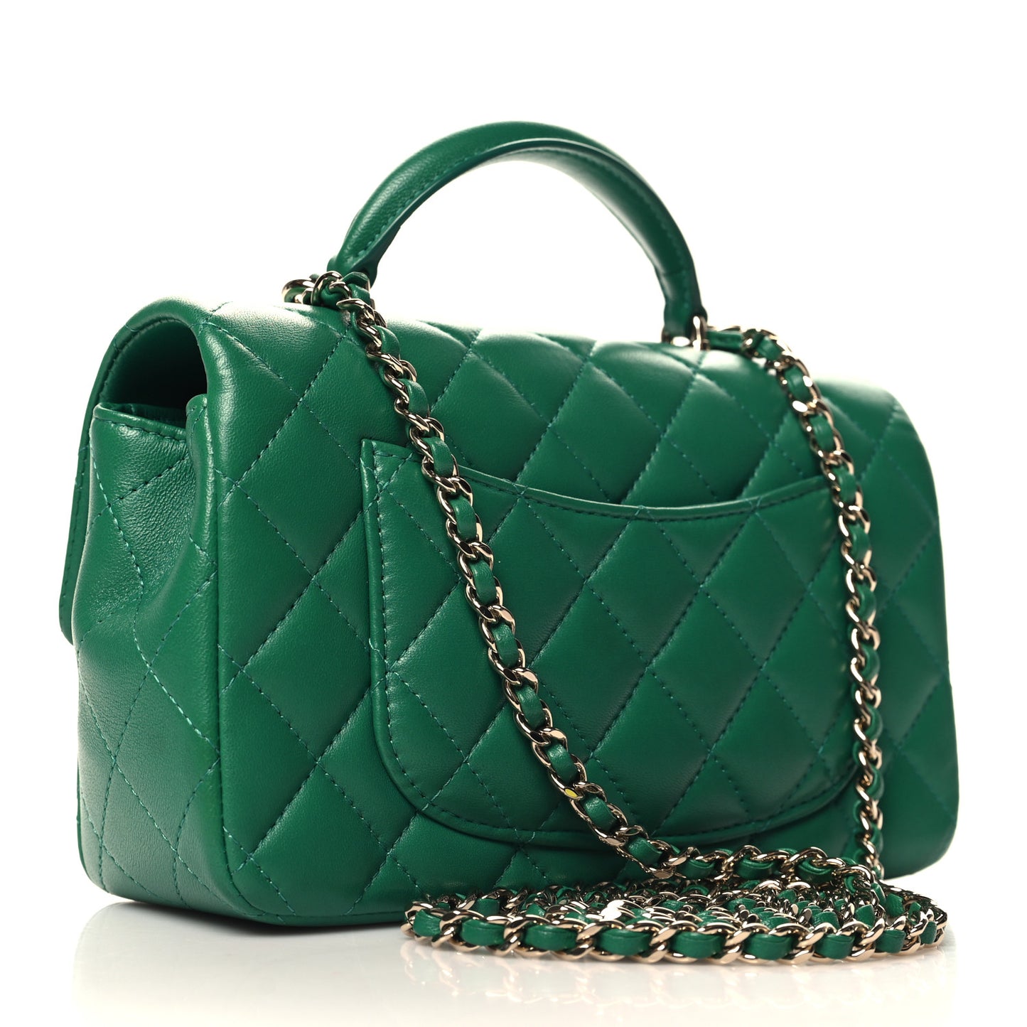 Lambskin Quilted Mini Top Handle Rectangular Flap Green Green