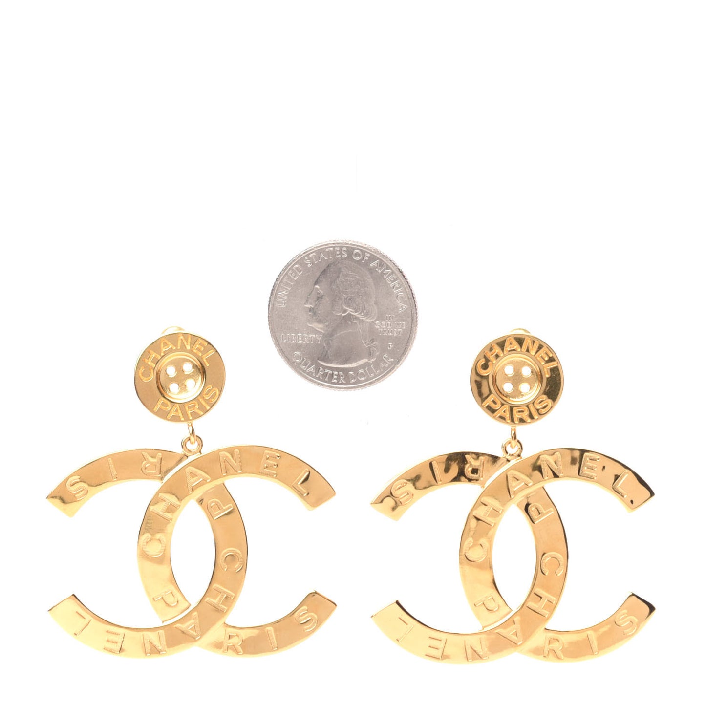 Metal Large Paris Button Earrings Gold